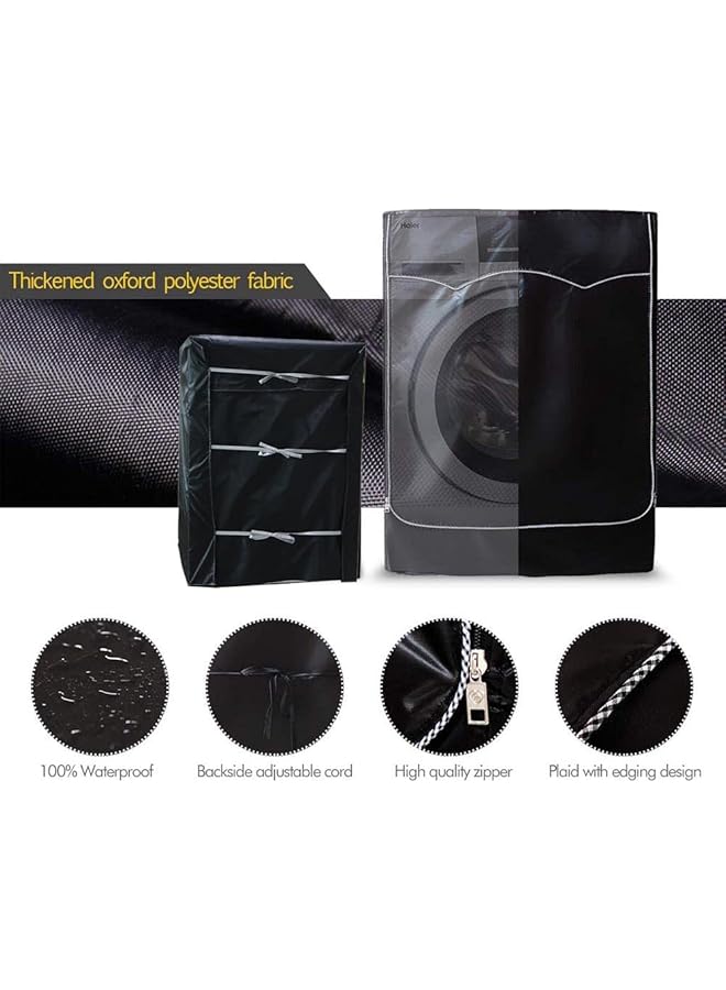 erorex Washing Machine Cover Waterproof Dust Proof Moderately Sunscreen Washer And Dryer Covers Washer Machine Cover With Zipper Design For Most Front Loading Machine W69 D85 H98 Cm Black  - Image 2