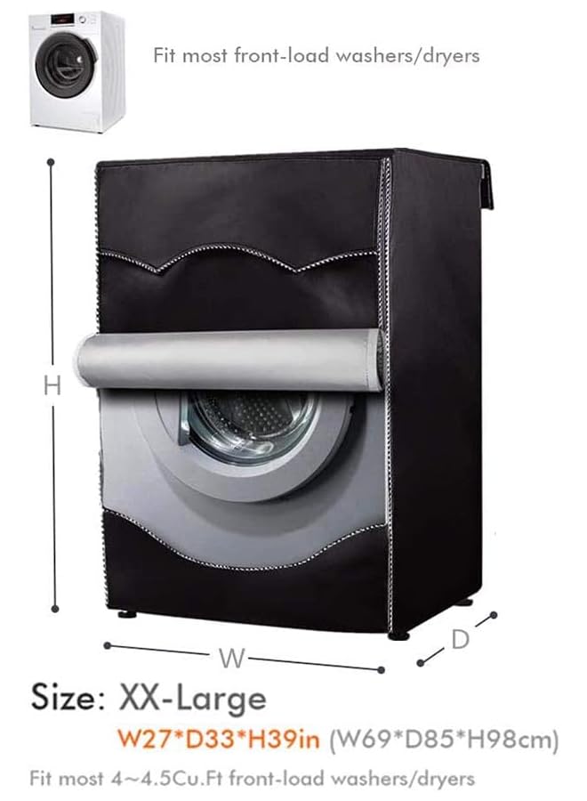erorex Washing Machine Cover Waterproof Dust Proof Moderately Sunscreen Washer And Dryer Covers Washer Machine Cover With Zipper Design For Most Front Loading Machine W69 D85 H98 Cm Black  - Image 4
