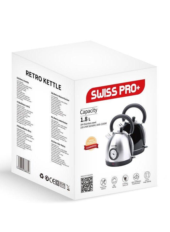 سويس برو+ غلاية ريترو 1.8 لتر  2200 وات - أسود - SP-WK2200B - Image 5