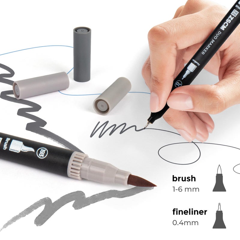 ZSCM Gray Duo Tip Marker Pens, 12 Pack Fine & Brush Markers for Adult Coloring Books No Bleeding, Neutral Gray Markers for Shading, Urban Sketches, Architectural Drawings and Realistic Textures - Image 2