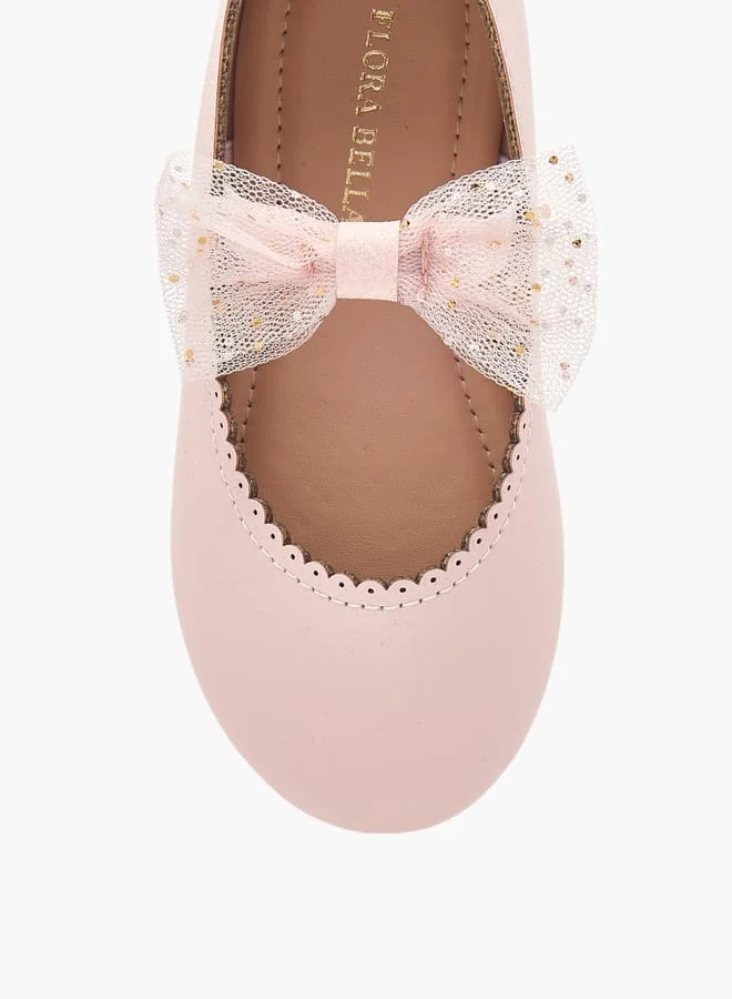 Flora Bella By Shoexpress Girls Bow Detail Ballerina Shoes with Elasticated Strap