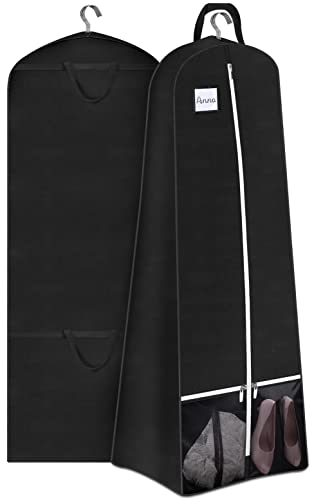 SLEEPING LAMB 72'' Bridal Wedding Gown Dress Garment Bag 15'' Gusseted Garment Cover Shoe Pockets Travel Garment Storage Bag for Prom, Evening Gowns, Black - Image 1