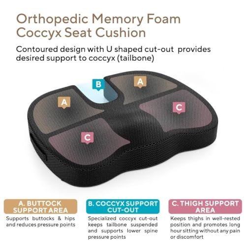 SHIVSAKTI Orthopedic Seat Cushion for Tailbone Pain Relief – Memory Foam Coccyx Cushion for Office Chair, Car & Wheelchair – Ergonomic U-Shaped Design for Sciatica, Lower Back & Coccyx Support - Image 3