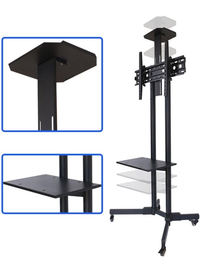 كن واحدًا عربة تثبيت التلفزيون المحمولة بعجلات، عربة تلفزيون متنقلة، حامل تلفزيون قابل لضبط الارتفاع لشاشات التلفزيون HDR وLCD من 32" إلى 65"، أسود - Image 2
