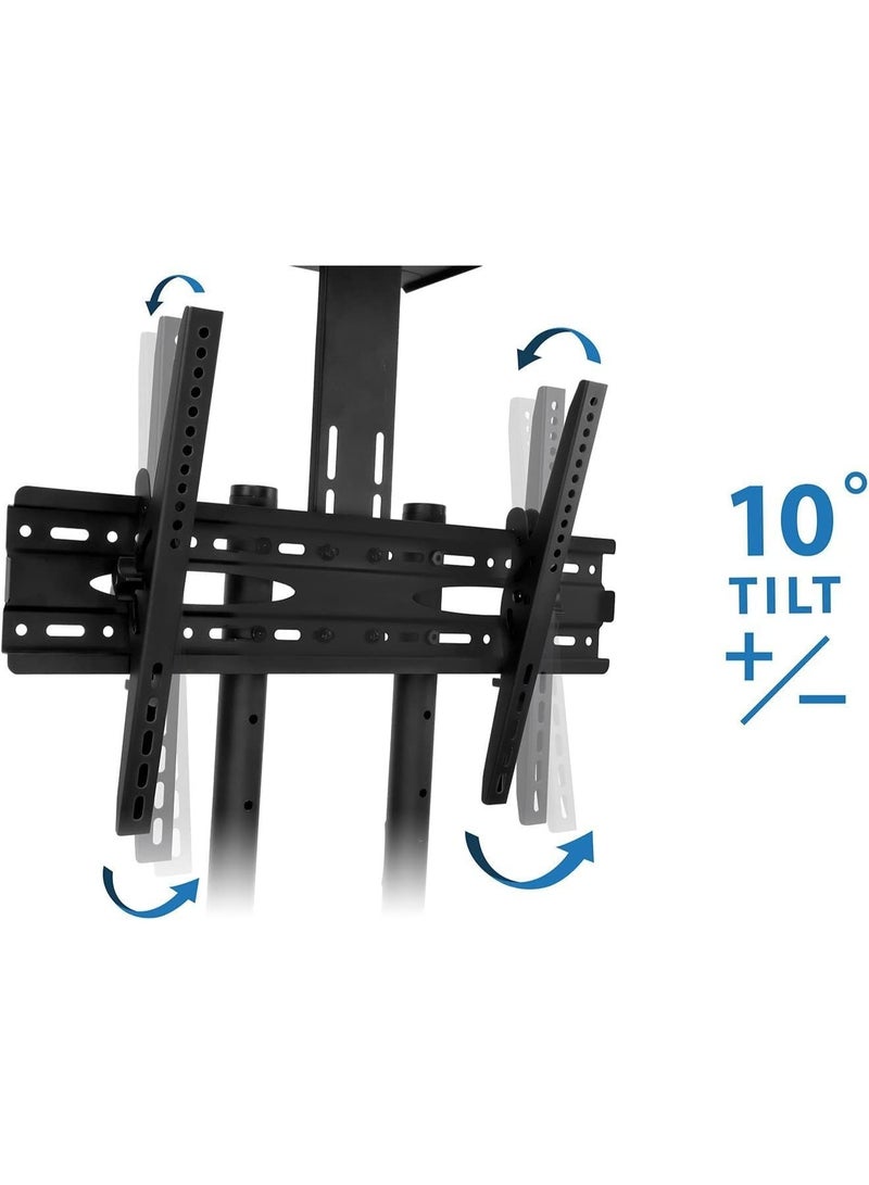 كن واحدًا عربة تثبيت التلفزيون المحمولة بعجلات، عربة تلفزيون متنقلة، حامل تلفزيون قابل لضبط الارتفاع لشاشات التلفزيون HDR وLCD من 32" إلى 65"، أسود - Image 5