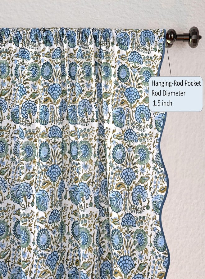 Ridhi Asparagus Green Floral Cotton Scallop Curtains Pack of 1 84-Inch Pocket for The Rod Semi-Sheer Drapes for Living Room & Bedroom, Floral Patterned Farmhouse Boho French Country Window Panels - Image 4