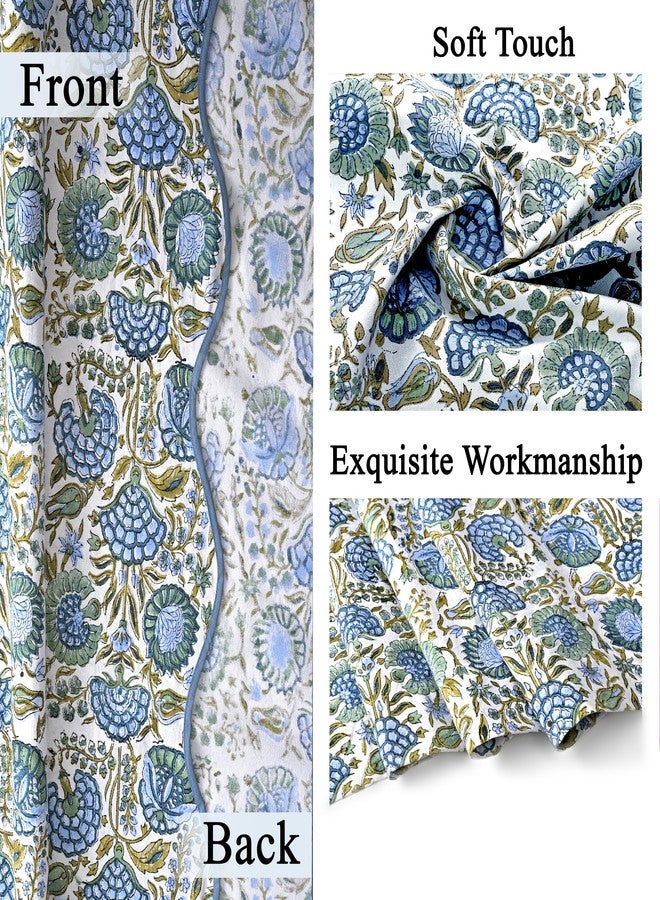 Ridhi Asparagus Green Floral Cotton Scallop Curtains Pack of 1 84-Inch Pocket for The Rod Semi-Sheer Drapes for Living Room & Bedroom, Floral Patterned Farmhouse Boho French Country Window Panels - Image 2