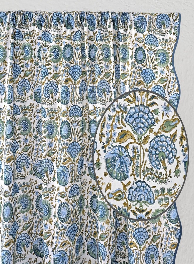 Ridhi Asparagus Green Floral Cotton Scallop Curtains Pack of 1 84-Inch Pocket for The Rod Semi-Sheer Drapes for Living Room & Bedroom, Floral Patterned Farmhouse Boho French Country Window Panels - Image 5