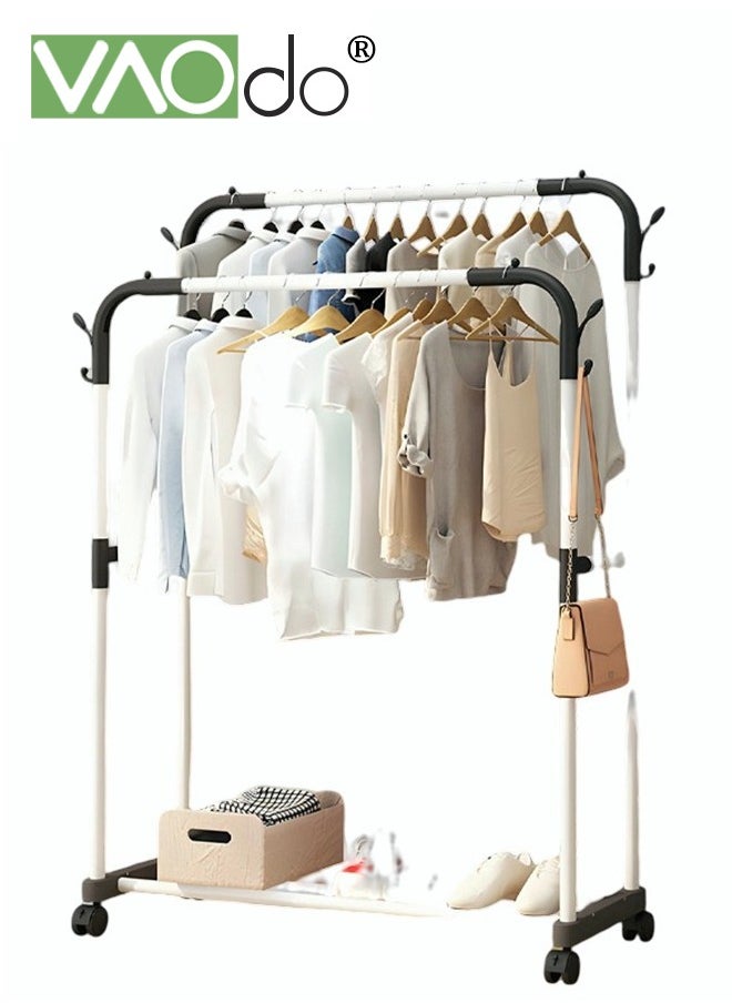 VAOdo - Stainless Steel Garment Rack with Rollers, Clothes Organizer and Holder with Large Space for Drying, Multi functional Bedroom Clothes Rack, Easy Installation with Shoe Rack White - Image 1