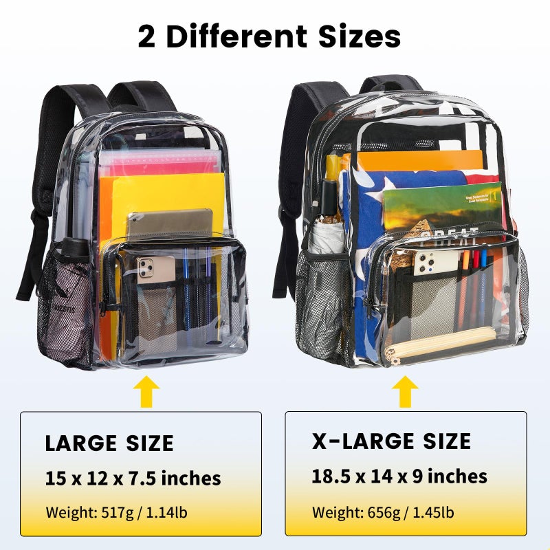 Vorspack Clear Backpack Heavy Duty PVC Transparent Backpack with Reinforced Strap & Large Capacity for College Workplace Security - Black - Image 2