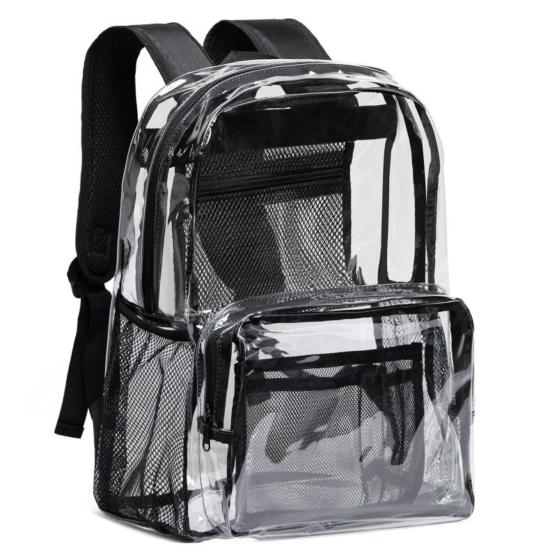 Vorspack Clear Backpack Heavy Duty PVC Transparent Backpack with Reinforced Strap & Large Capacity for College Workplace Security - Black - Image 1
