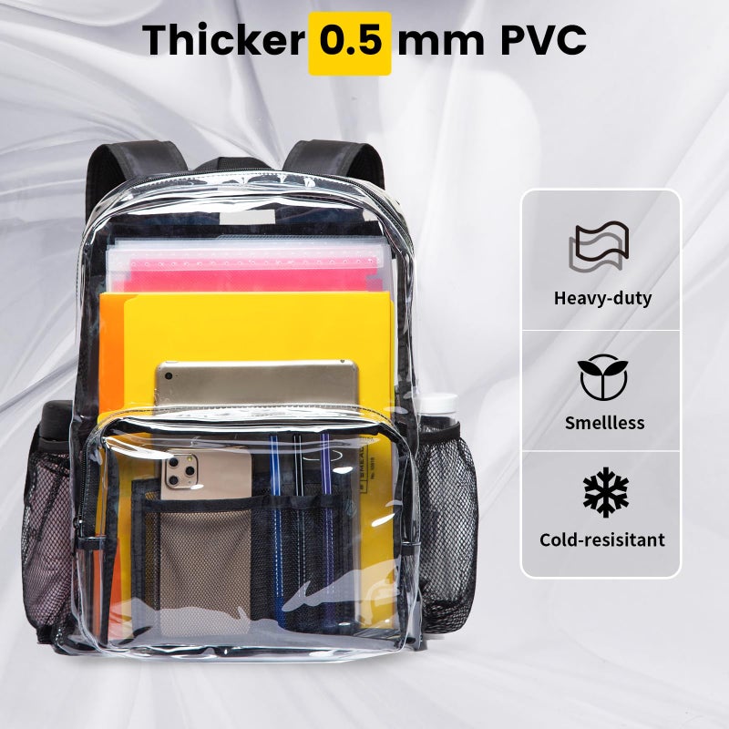 Vorspack Clear Backpack Heavy Duty PVC Transparent Backpack with Reinforced Strap & Large Capacity for College Workplace Security - Black - Image 3