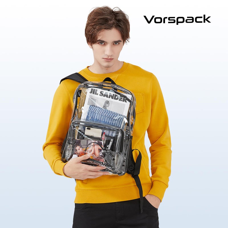 Vorspack Clear Backpack Heavy Duty PVC Transparent Backpack with Reinforced Strap & Large Capacity for College Workplace Security - Black - Image 4