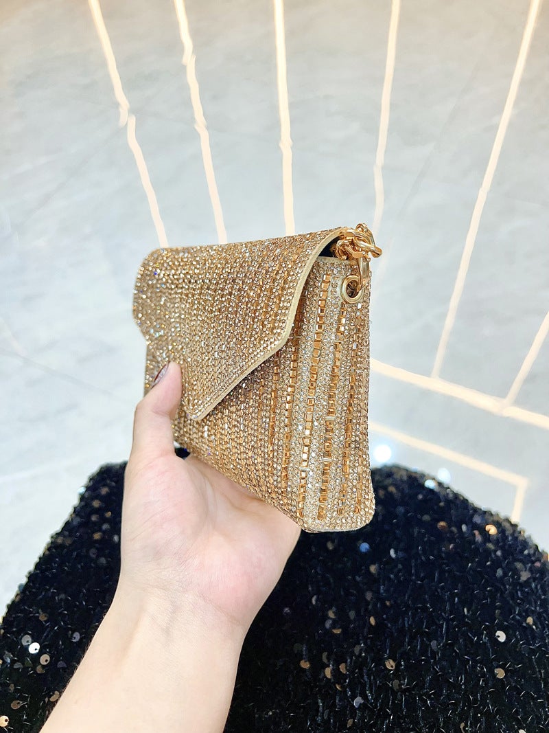 New Fashion Mobile Phone Bag Full Diamond Chain Hand-Held Small Square Bag Dinner Bag Crossbody Shoulder Underarm Bag - Image 3