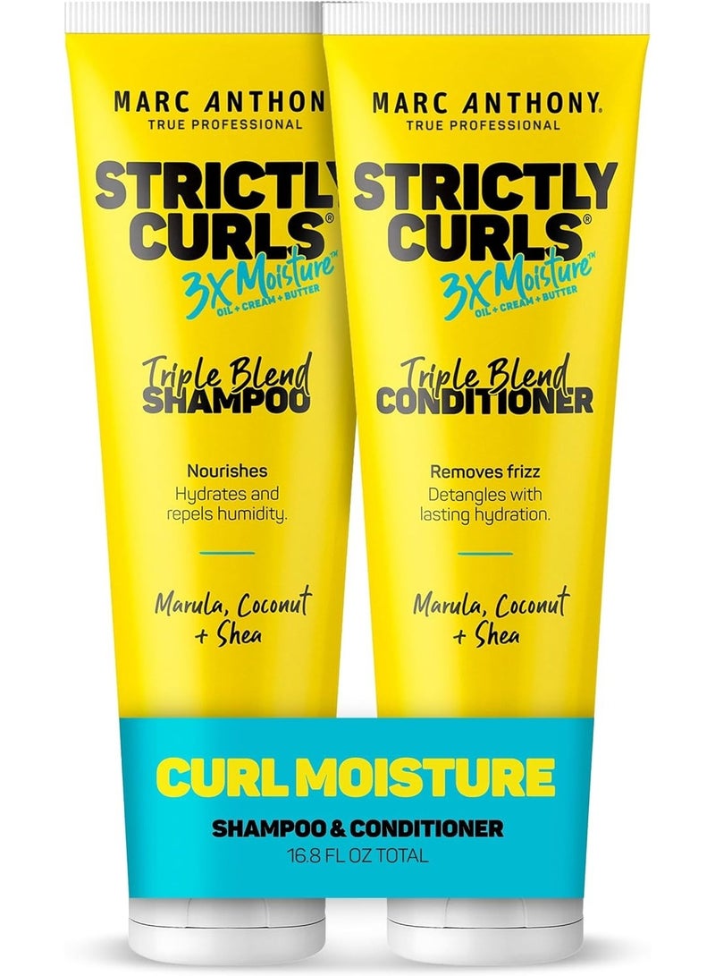 مارك أنتوني شامبو وبلسم Strictly Curls 3x Moisture Deep لتحديد تجعيد الشعر ومضاد للتجعد - زبدة الشيا وزيت المارولا والصبار وزيت جوز الهند - لون خالٍ من الكبريتات وآمن للشعر الجاف والتالف والمجعد - Image 1