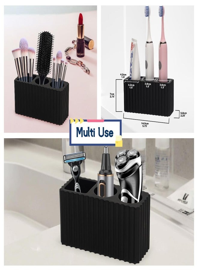 Suanti 2PCS Bathroom Accessories Set with Large-Opening Ribbed Soap Dispenser and 3 Compartment Toothbrush&Toothpaste Holder,Resin Farmhouse Bathroom Decor Set Countertop Organizer-Matte Black - Image 4