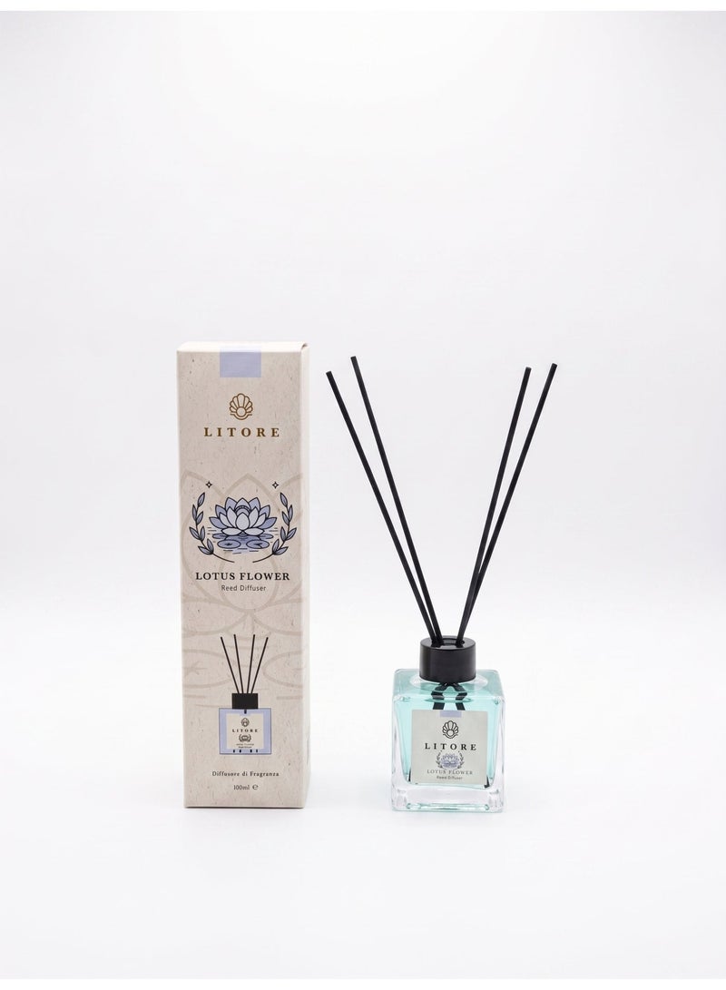 لتور ليتوري معطر منزلي بعيدان القصب - عطر زهرة اللوتس، سعة 100 مل | عطر زهري منزلي يدوم طويلاً | فواحة أنيقة للغرف - Image 1