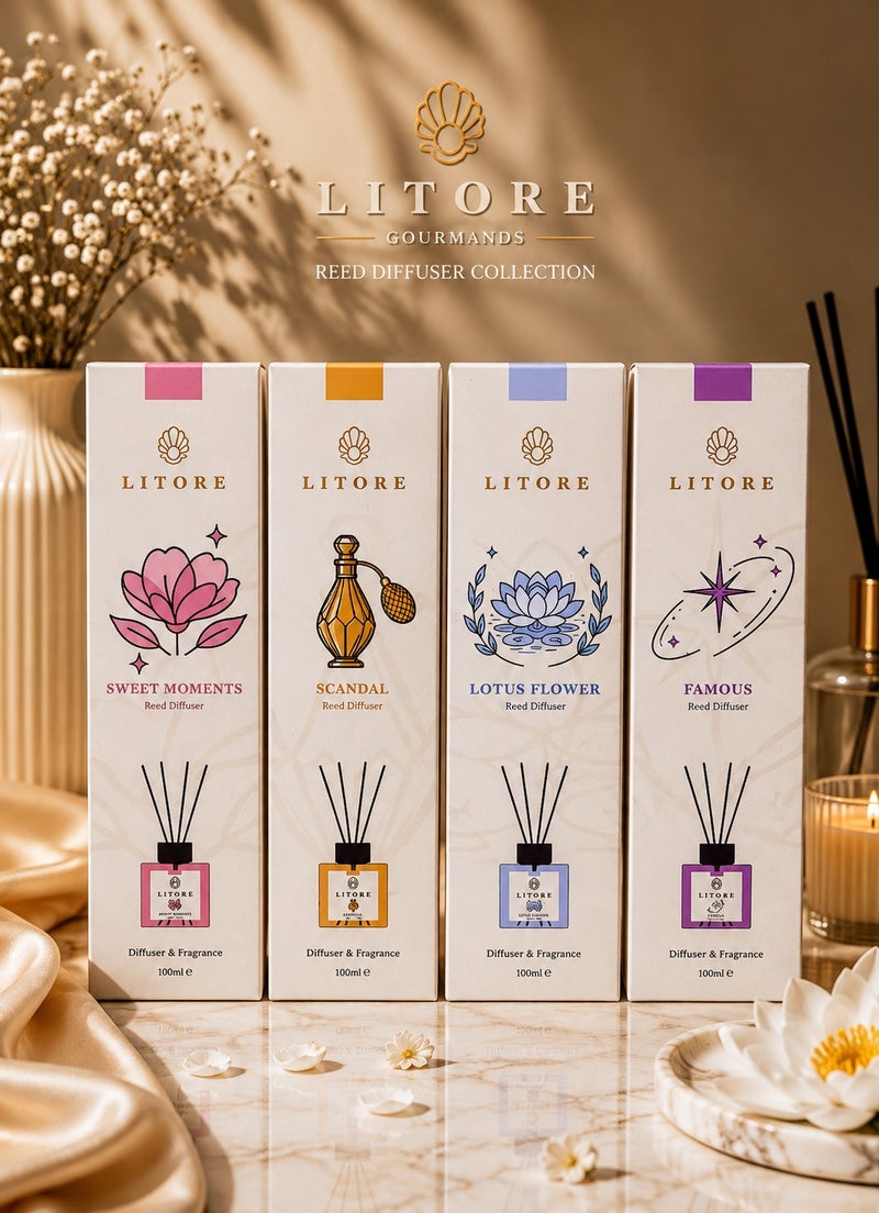 لتور ليتوري معطر منزلي بعيدان القصب - عطر زهرة اللوتس، سعة 100 مل | عطر زهري منزلي يدوم طويلاً | فواحة أنيقة للغرف - Image 4