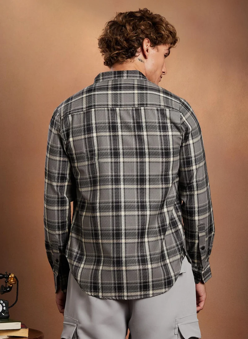 CAHOOT  Men's Moon Grey & Onyx Black Shadow-Check Regular Shirt for Men | Best Price UAE