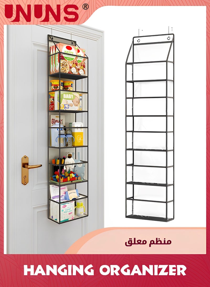 UNUNS Over The Door Hanging Pantry Organizer,5-Shelf Room Organizer With Clear Plastic Pockets,Behind The Door Storage Organizer Large Capacity Organizer for Closet Bedroom Bathroom,Grey  - Image 1