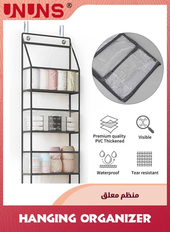 UNUNS Over The Door Hanging Pantry Organizer,5-Shelf Room Organizer With Clear Plastic Pockets,Behind The Door Storage Organizer Large Capacity Organizer for Closet Bedroom Bathroom,Grey  - Image 3