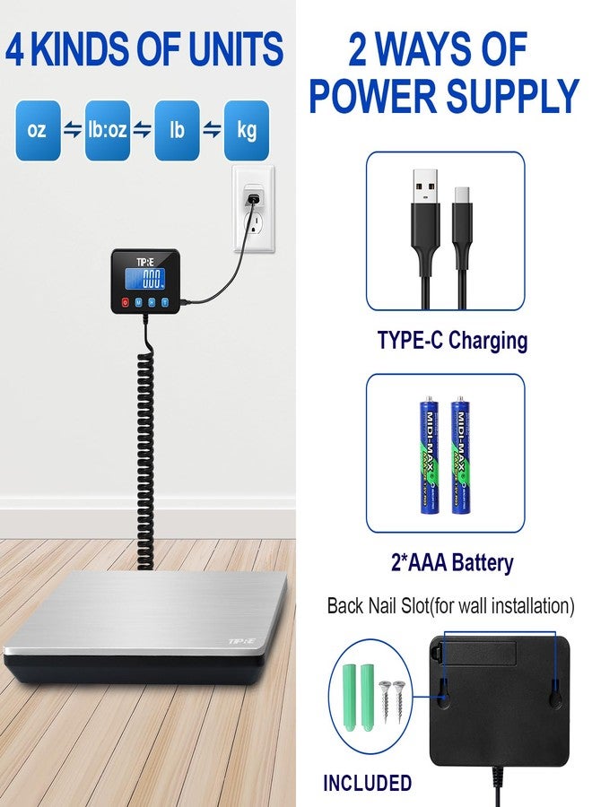 TIPRE Digital Shipping Postal Scale 660lb/1oz Accuracy! Heavy Duty Postage Scale Extra-Large Capacity Stainless Industrial Scale for Small Business, Warehouse, Home, Battery&Charging Cable Included - Image 4