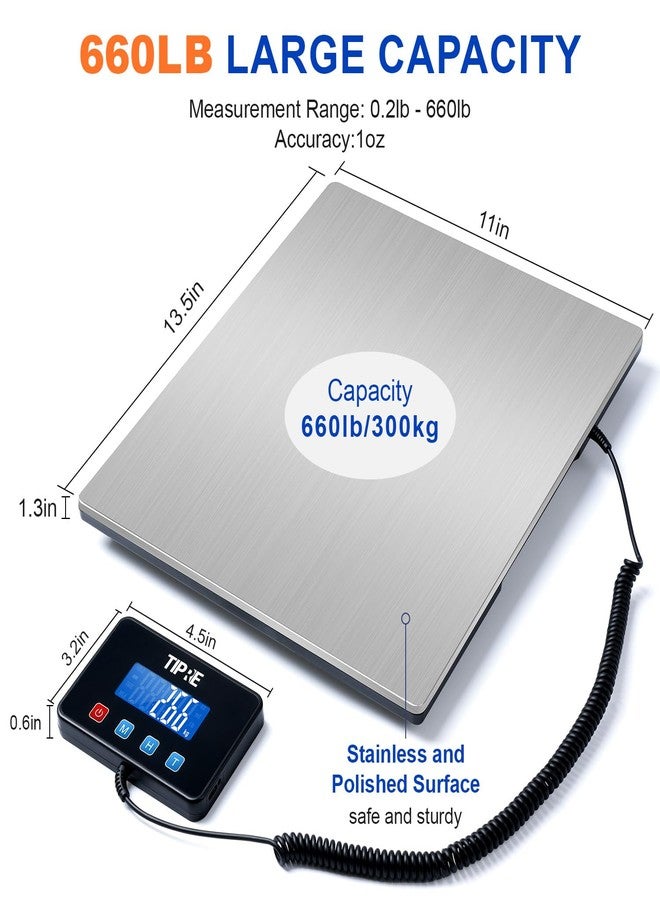 TIPRE Digital Shipping Postal Scale 660lb/1oz Accuracy! Heavy Duty Postage Scale Extra-Large Capacity Stainless Industrial Scale for Small Business, Warehouse, Home, Battery&Charging Cable Included - Image 2