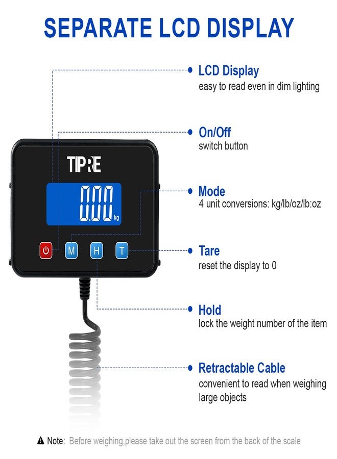 TIPRE Digital Shipping Postal Scale 660lb/1oz Accuracy! Heavy Duty Postage Scale Extra-Large Capacity Stainless Industrial Scale for Small Business, Warehouse, Home, Battery&Charging Cable Included - Image 3