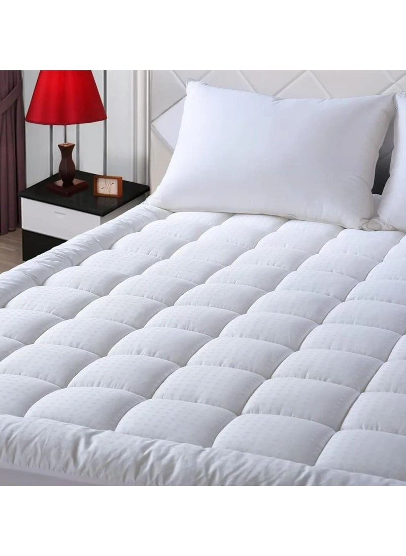 HOMEVEO Mattress Pad with Microfiber Filling, Cool Antibacterial Fabric, 100% Cotton - 14cm White 200 ×100×30 cm  - Image 1