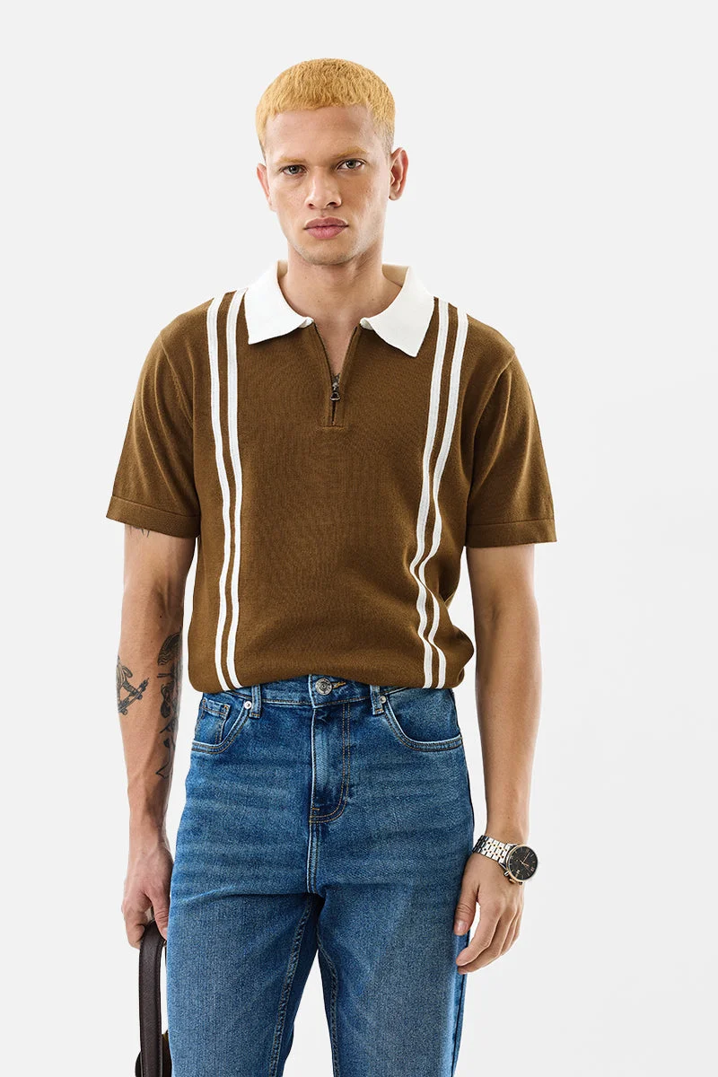 SNITCH Slim Fit 100% Cotton Flat Knit Polo T-Shirt