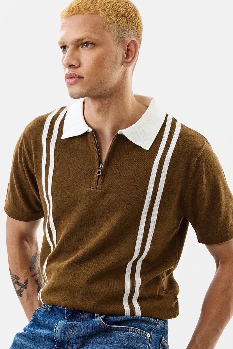 سنيتش تيشيرت بولو قطن % محبوك مسطح بقصة ضيقة