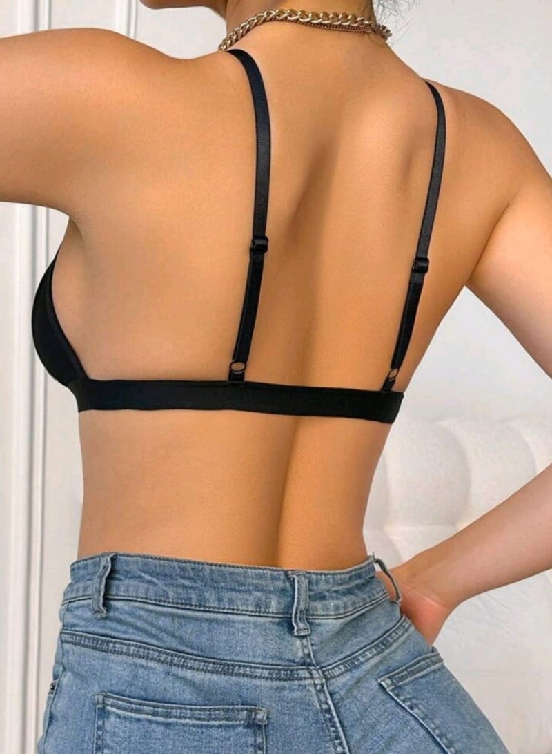 Shein Women's Front-Closure Floral Lace Edge Ribbed Double Layer Racerback Lightweight Bra. - Image 2