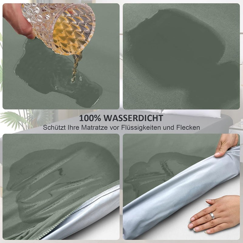 ohano Waterproof Mattress Protector 180 x 200 cm Fitted Sheet, Waterproof and Breathable Mattress Cover, Incontinence Pad, Moisture Protection Bed Sheet, Fitted Sheet, for All Seasons, Green - Image 3