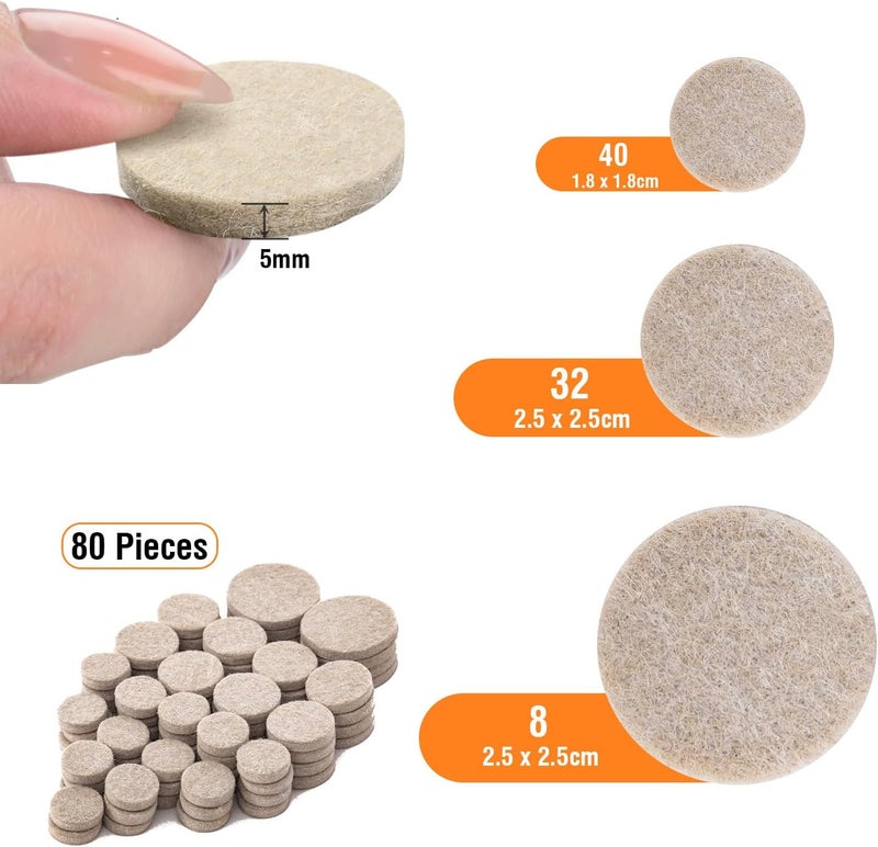 Bulfyss 80Pcs Self Sticking Round Felt Pads Non Skid Floor Protector Furniture Pad Noise Insulation Pad Floor Bumper, Beige - Image 4