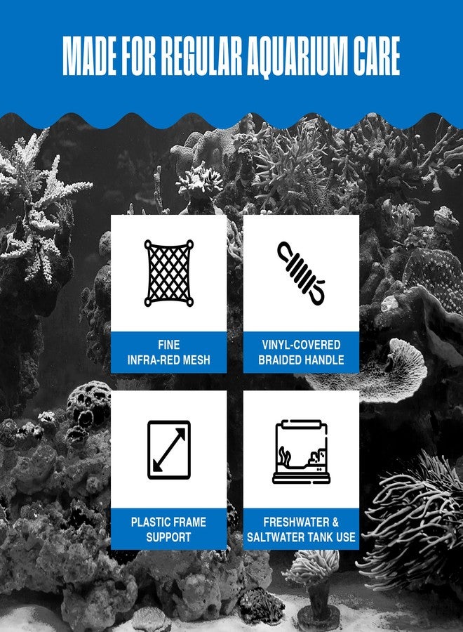 Penn Plax Penn-Plax Infra-Red Quick-Net Aquarium Fish Net - 8 x 6 in Fine Mesh, 10 in Vinyl-Covered Braided Handle - Small Aquarium Cleaning Tool for Gentle Fish Handling - Freshwater & Saltwater Tanks - Red - Image 5