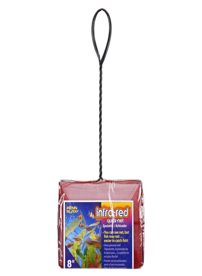 Penn Plax Penn-Plax Infra-Red Quick-Net Aquarium Fish Net - 8 x 6 in Fine Mesh, 10 in Vinyl-Covered Braided Handle - Small Aquarium Cleaning Tool for Gentle Fish Handling - Freshwater & Saltwater Tanks - Red - Image 1