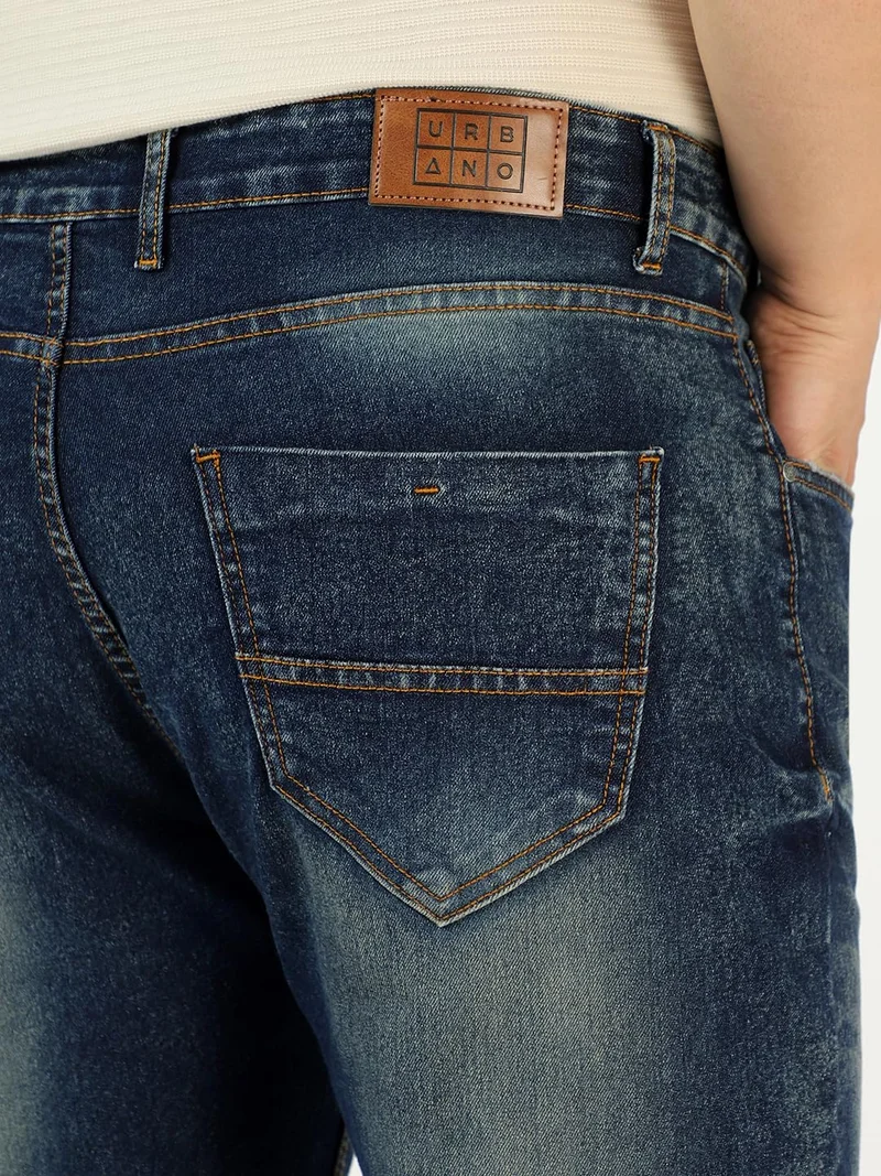 Urbano Fashion  Urbano Plus Men's Dark Blue Regular Fit Washed Jeans Stretchable  | Best Price UAE