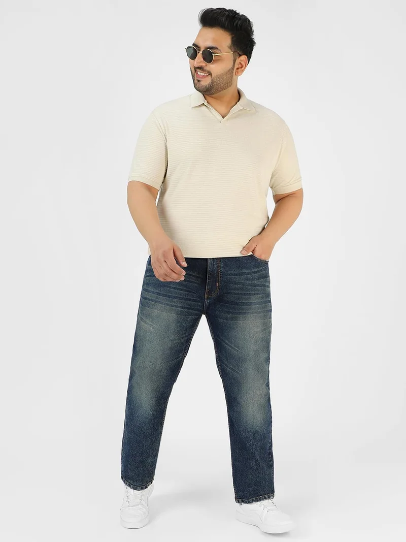 Urbano Fashion  Urbano Plus Men's Dark Blue Regular Fit Washed Jeans Stretchable  | Best Price UAE