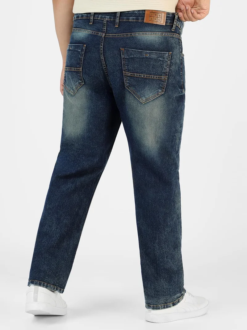 Urbano Fashion  Urbano Plus Men's Dark Blue Regular Fit Washed Jeans Stretchable  | Best Price UAE