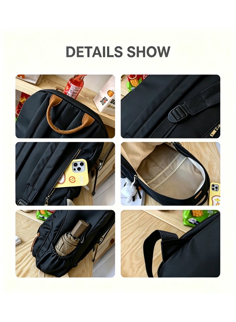 Casual Backpack, Retro Lightweight Design, Bookcase for 16-inch Laptop, Waterproof, Casual Daily Backpack, Suitable for Teenager Men and Women to School, Suitable for College Travel, Suitable for Teenager commuting to work (Black) - Image 4