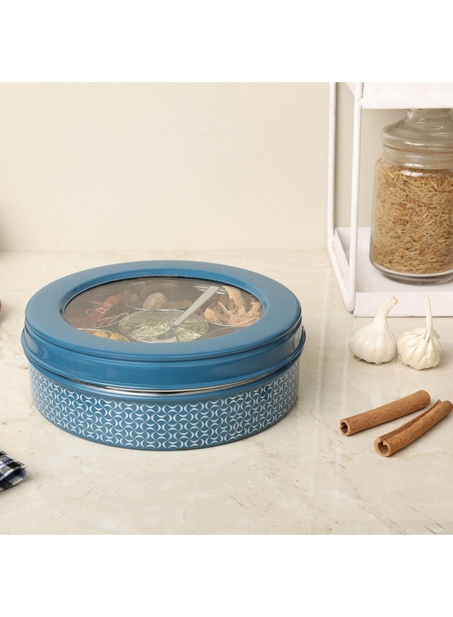 dudki 7 in 1 Stainless Steel Spice box for kitchen sturdy Masala dabba jar for Spices Seamless Design (Dusky Blue) - Image 1