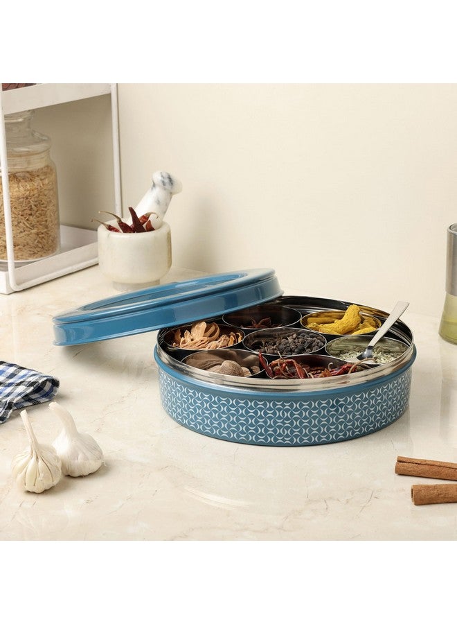 dudki 7 in 1 Stainless Steel Spice box for kitchen sturdy Masala dabba jar for Spices Seamless Design (Dusky Blue) - Image 5