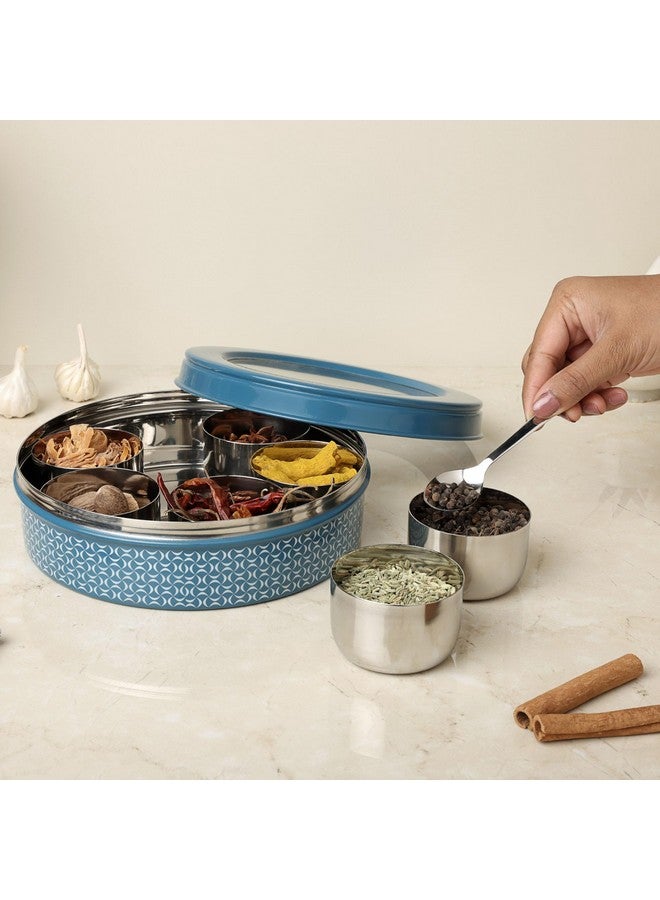 dudki 7 in 1 Stainless Steel Spice box for kitchen sturdy Masala dabba jar for Spices Seamless Design (Dusky Blue) - Image 4