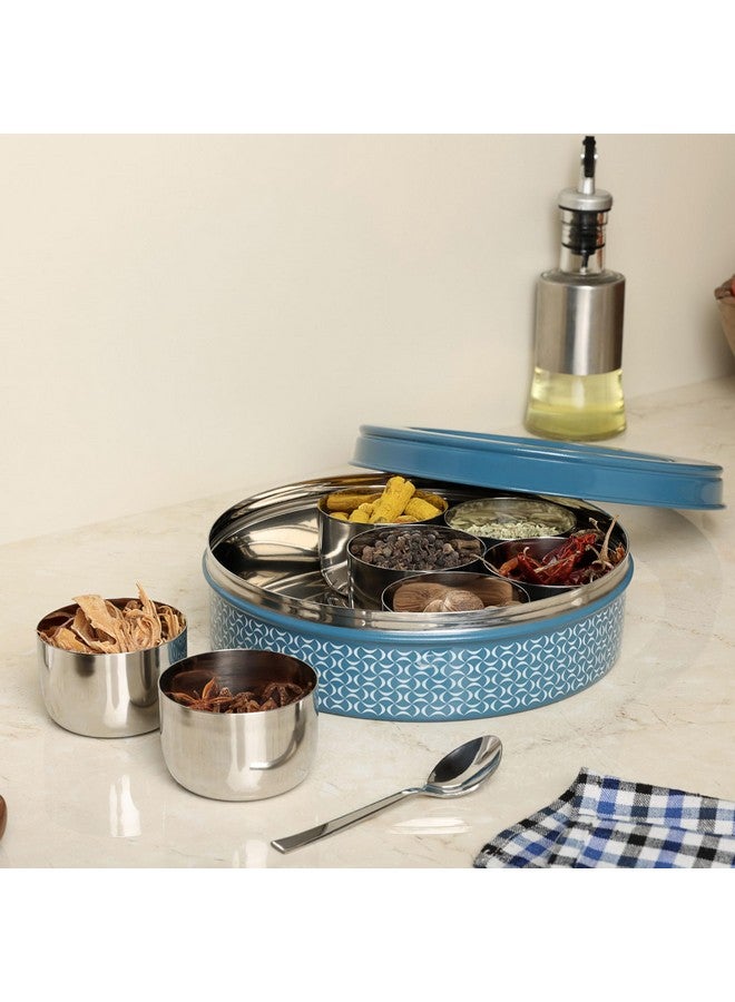 dudki 7 in 1 Stainless Steel Spice box for kitchen sturdy Masala dabba jar for Spices Seamless Design (Dusky Blue) - Image 2