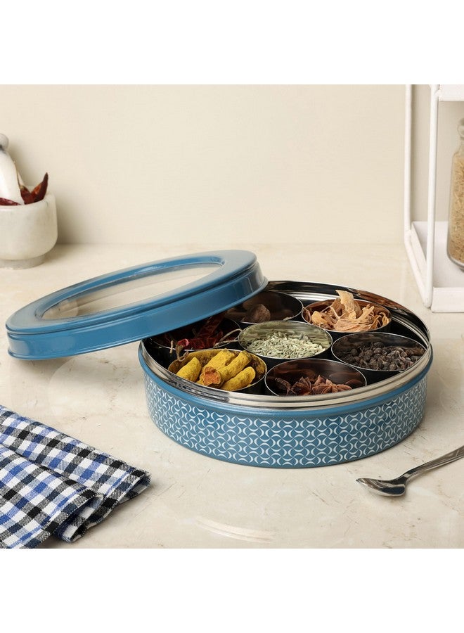dudki 7 in 1 Stainless Steel Spice box for kitchen sturdy Masala dabba jar for Spices Seamless Design (Dusky Blue) - Image 3