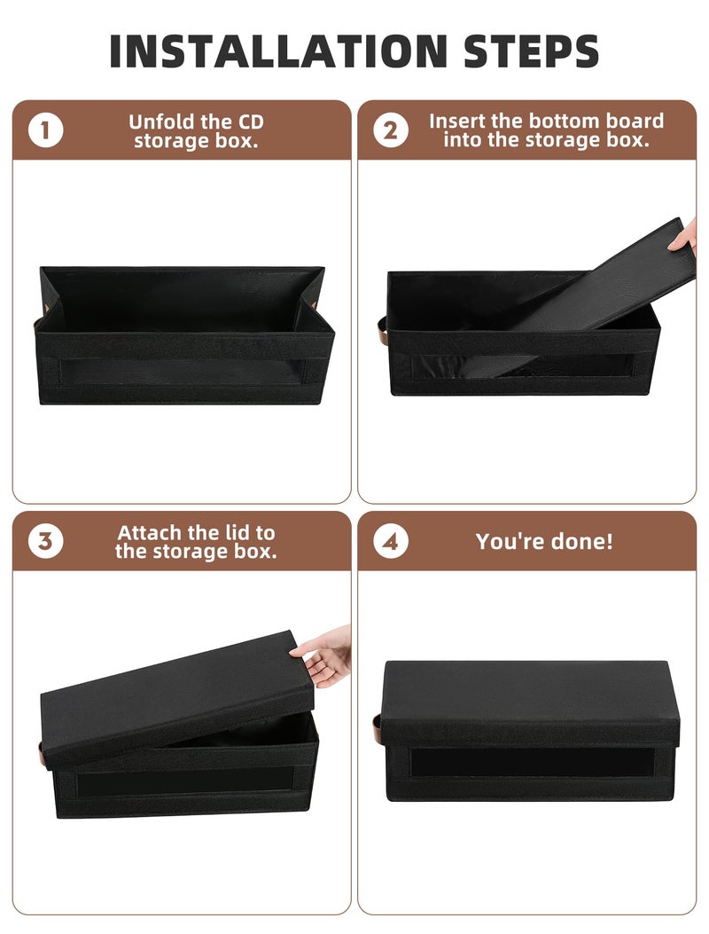 Coorganisers 4 Packs CD Storage Box with Visible Window, Stackable CD Case Holder with Dustproof Lid and Handles, Holds Up to 148 CDs in Full Jewel Cases-15.75 x 6.10 x 5.31 Inches-Black - Image 4