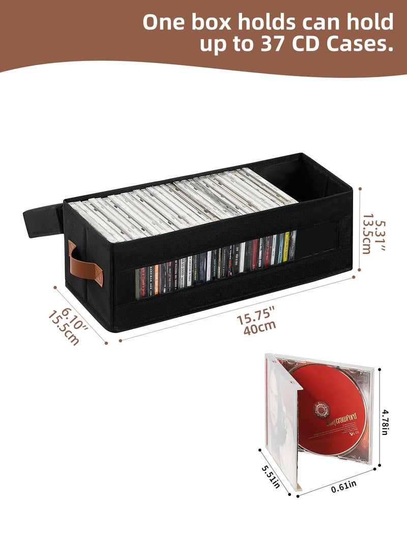 Coorganisers 4 Packs CD Storage Box with Visible Window, Stackable CD Case Holder with Dustproof Lid and Handles, Holds Up to 148 CDs in Full Jewel Cases-15.75 x 6.10 x 5.31 Inches-Black - Image 2