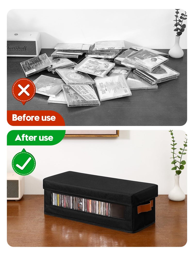 Coorganisers 4 Packs CD Storage Box with Visible Window, Stackable CD Case Holder with Dustproof Lid and Handles, Holds Up to 148 CDs in Full Jewel Cases-15.75 x 6.10 x 5.31 Inches-Black - Image 3
