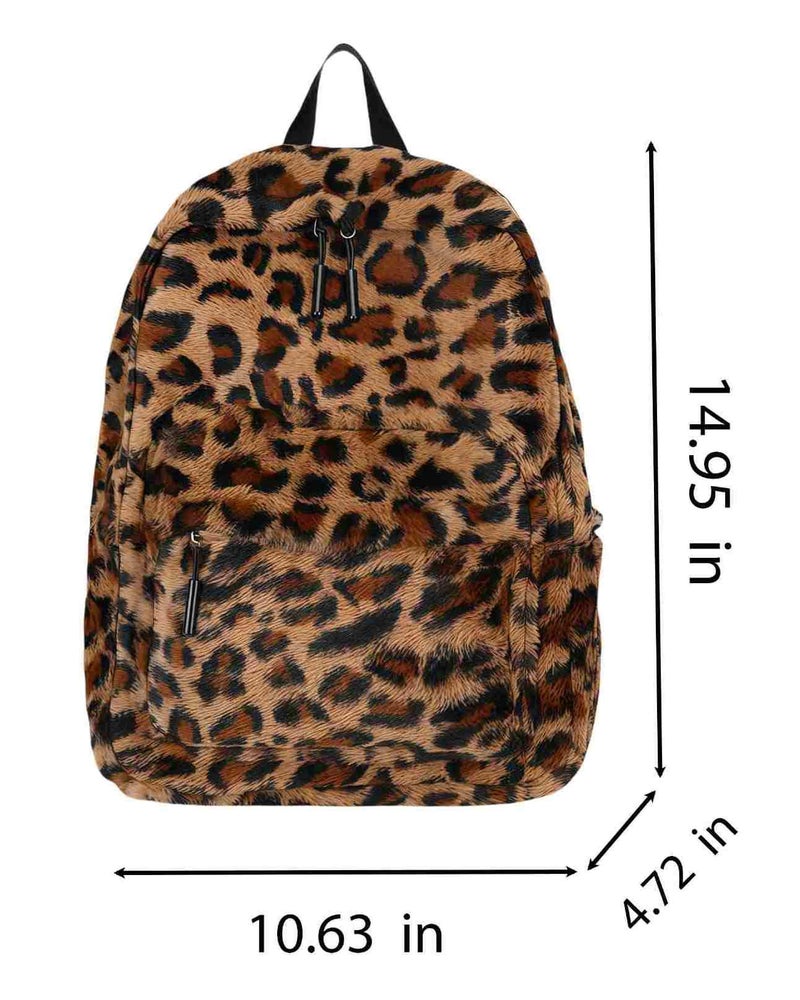 Winatehr fluffy cheetah print backpack, cute y2k animal fur 14 inch scene book bag for women, fashion simple personal item aesthetic girls bag - Image 3