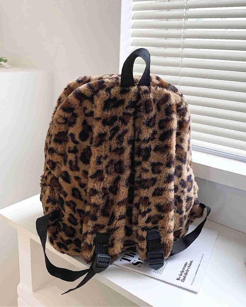 Winatehr fluffy cheetah print backpack, cute y2k animal fur 14 inch scene book bag for women, fashion simple personal item aesthetic girls bag - Image 4